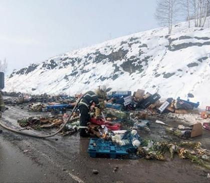 В Хакасии на трассе загорелся грузовик, перевозивший цветы