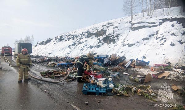 В Хакасии на трассе загорелся грузовик, перевозивший цветы