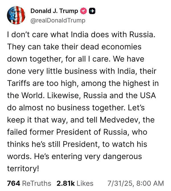 Дмитрий Медведев ответил на угрозы Трампа, напомнив об опасности "мёртвой руки"