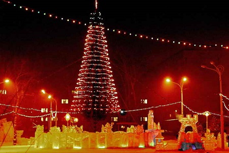 В Абакане начался монтаж новогодней елки